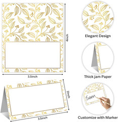 100Pcs Gold Leaf Name Place Cards for Table Setting | Placecards for Wedding Bri