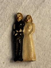 Vintage Bride & Groom Figurine Ceramic Black/White Couple 1.5 in Hand Painted