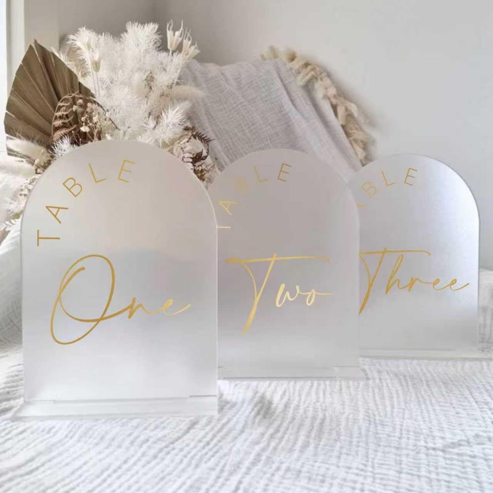 Frosted Arch Wedding Table Numbers 1-10 with Stands 5×7 Inch Acrylic Arch Sig…