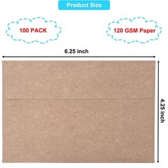 100 Pack 4×6 Envelopes A4 (4.25 x 6.25 Inches) (100 Pack), Brown