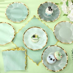 Pcs Scalloped Party Paper Plates and Napkins Cocktail Disposable 48 Sage Green