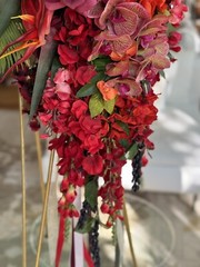 36”L Wedding Bouquet Large Cascade Real Feel Faux Flower Orchid Paradise Red