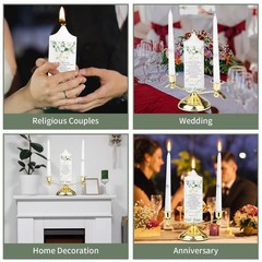 3 Unity Floral Candles for Wedding Ceremony Set with Golden Holder, Wedding