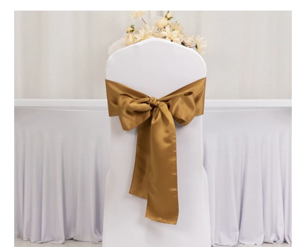 10 Lamour Satin 6″x106″ Chair Sashes Gold – Stylish Reusable Decorative Bows