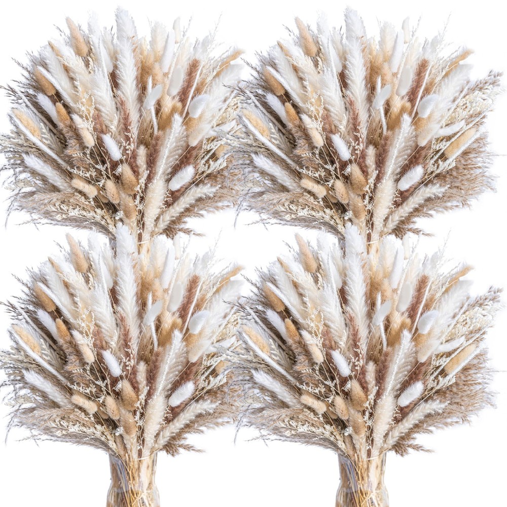 440PCS Natural Dried Pampas Grass Boho Home Decor Bouquet Phragmites Dried Fl…
