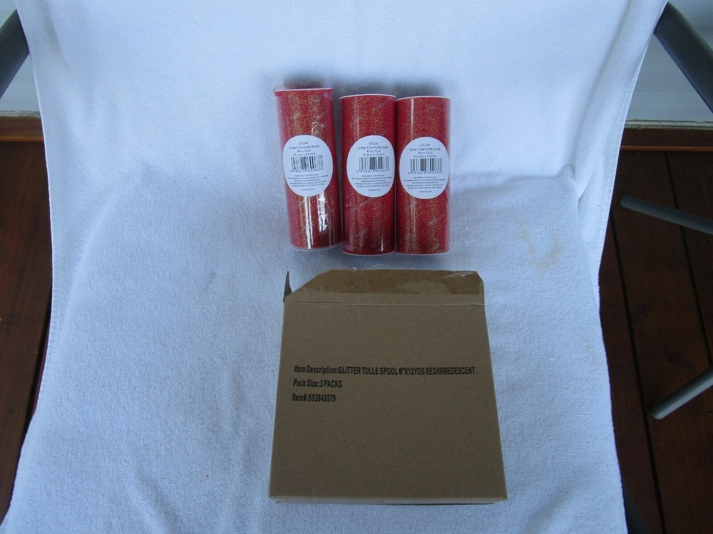 PACK OF 3~ [ 6″ X 12 YDS ]~ RED GLITTER TULLE’S~~[18″ X 36 YARDS TOTAL]~NEW!