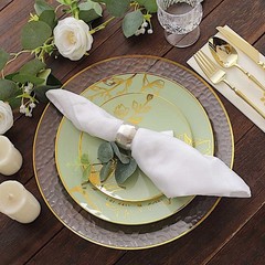 20 Round Sage Green Plastic Salad Dinner Plates Gold Floral Design Events