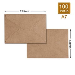 100 Pack Envelopes for Invitation- Brown Kraft 5.25*7.25-V flap, brown