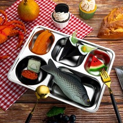 Foaincore 8 Pack 304 Stainless Steel Divided Plates Rectangular Portion Control