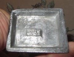 MID CENTURY PEWTER BRIDGE GROOM FIGURINE W MESSAGE HOOK