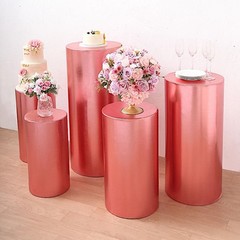 5 BLUSH Fitted Metallic Spandex Cylinder Display STAND COVER Set Party Events