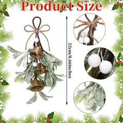 Tigeen Christmas Mistletoe Kiss Decor with Metal Bells and Bow Knots 8.6 Inch…