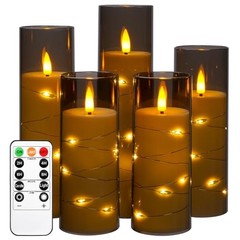 Flameless Candle Light, Battery Candle with recessed String Light, 5 Grey#5*1