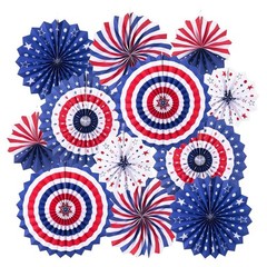 4th of July Patriotic Decorations Hanging Paper Fans Red White Blue
