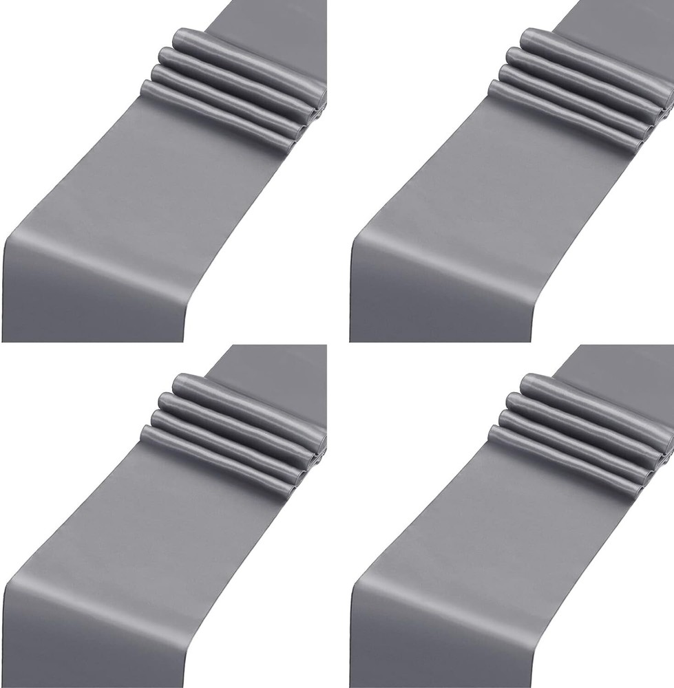 4pc 12″x 108» Gray Satin Table Runner Bright Silk Smooth Wedding Party Banquet
