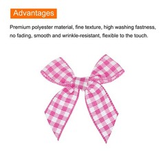 30Pcs Mini Gingham Ribbon Bow 1.5″ Checkered Fabric Satin Dark Pink and White