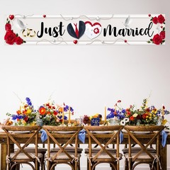 Labakita Large Just Married Banner, 118.2 x 19.7 inches, Black and White