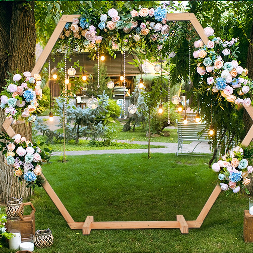 Wood Wedding Arch Backdrop Stand Rectangle Heptagonal for Wedding Parties Theme