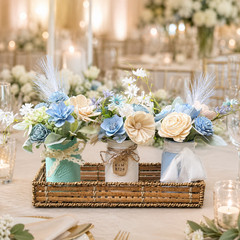 Sola Wood Dusty Blue Wedding Floral Table Centerpieces Set of 3 Mason Jar Decor