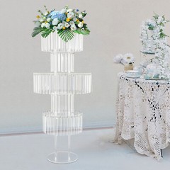 5-Tier Clear Acrylic Flower Stand with Crystal Pendants 43.3 in Wedding