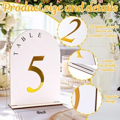 20 PCS Wooden Wedding Table Numbers 1-20 Stand 5×7 Inch Arch Gold Acrylic
