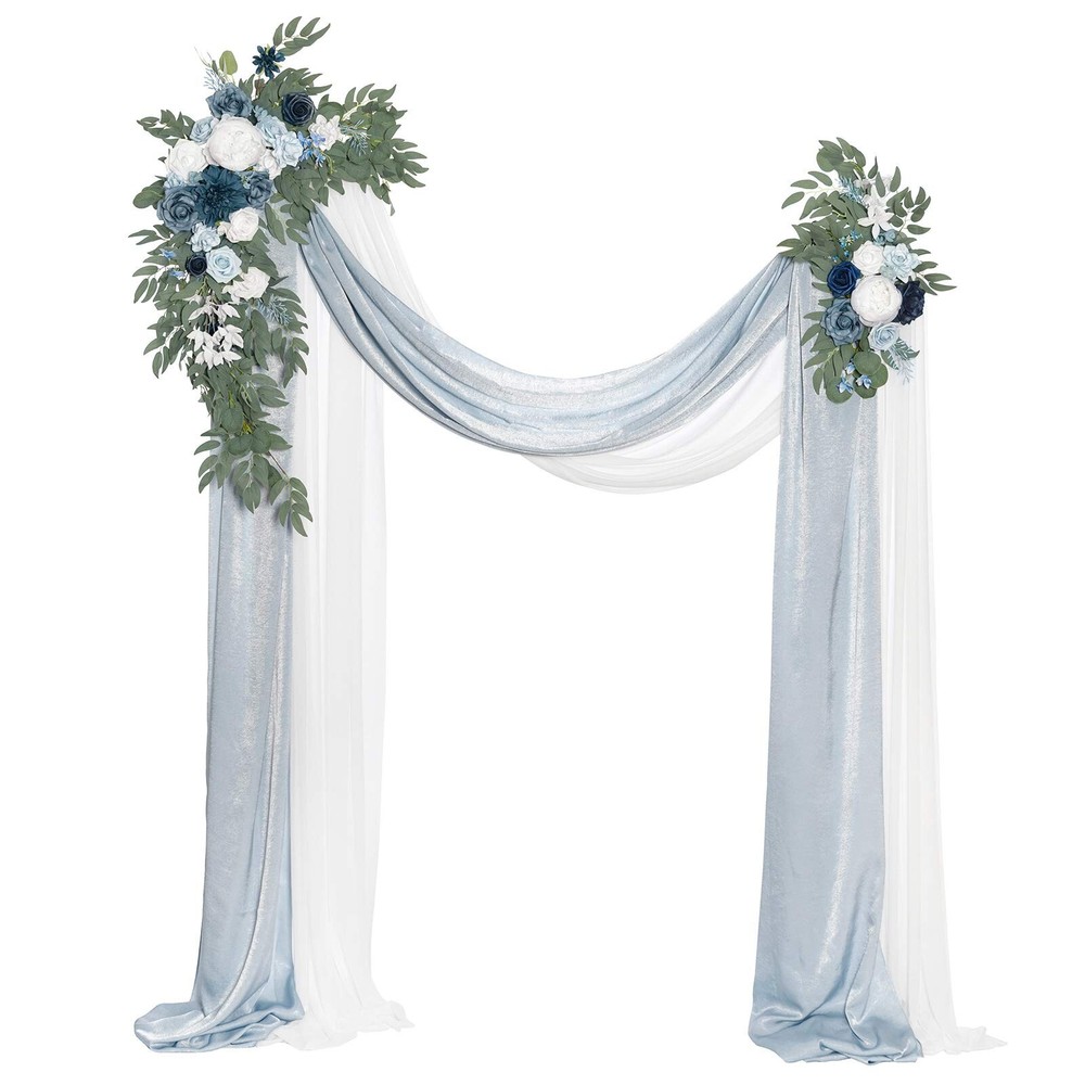 Ling’s Moment White Blue Blush Artificial Wedding Arch Flowers Kit Pack of 4,…
