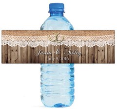 100 Country Burlap Lace Horseshoe Wedding Water Bottle Labels Engagement Bridal