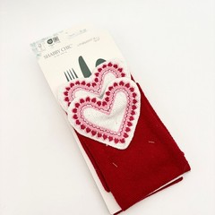 Shabby Chic Set of 4 Valentines Heart Utensil Holders Red Embroidered Fabric