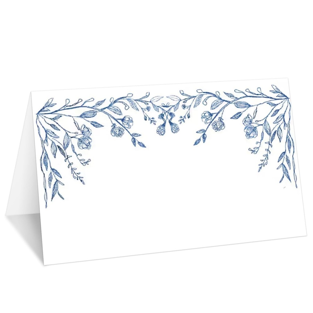 Blue Floral Place Cards Tent Name Seating Seating Label Banquet 25 PCS Set