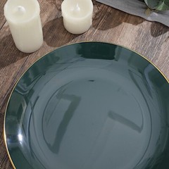 HUNTER GREEN 10 Glossy 10″ Round Plastic Salad PLATES Gold Rim Party Events