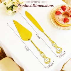 Gold Cake Cutting Set, 2 PCS Wedding Cake Knife and Server Set, Vintage Engra…