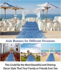 Blue Aisle Runner for Wedding 15FTx2FT Modern Baby Blue Glitter/Sequin Mesh F…