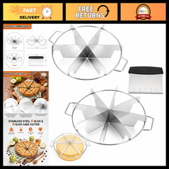 2-Pack Stainless Steel Pie & Cake Slicer Set, 10-Inch 6-Slice & 8-Slice Cutter w