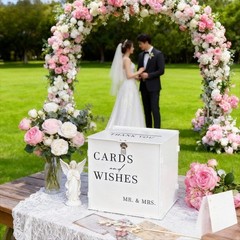 White Acrylic Wedding Card Box with Lock Large DIY Card Holder for Reception