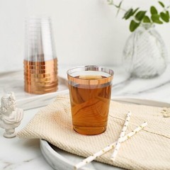 9 oz Clear with Rose Gold Rim Plastic Disposable Cups Party Tableware Wedding