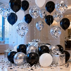 Black and Silver Balloons – 60pcs 12″ Black and White Black White Sliver