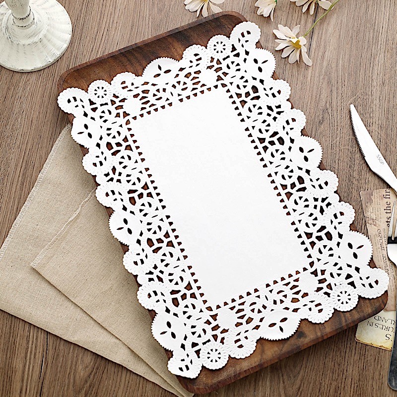 100 WHITE 14″ Rectangular Disposable Lace PAPER DOILIES PLACEMATS Party Supplies