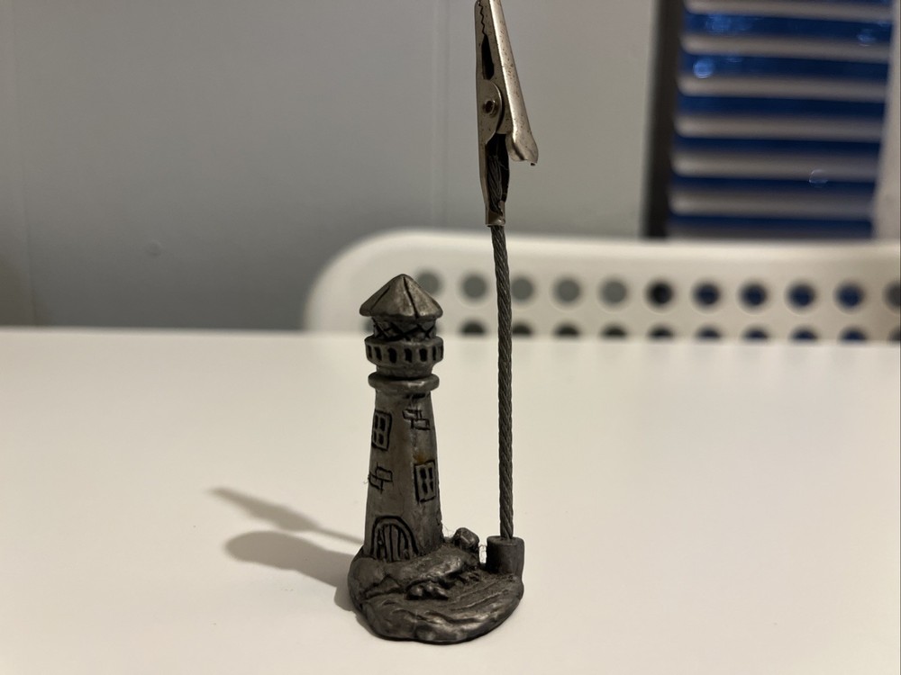 Small Mini Pewter Lighthouse Clip Place Card Holder Photo Holder 3.5 in