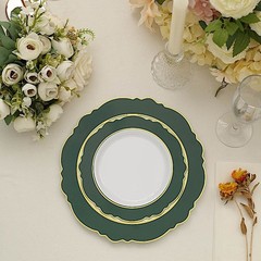 10 WHITE HUNTER GREEN 8″ Round Plastic SALAD PLATES Blossom Design Events