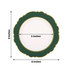 10 WHITE HUNTER GREEN 8″ Round Plastic SALAD PLATES Blossom Design Events