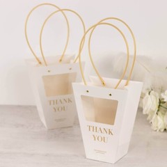 6 CLEAR WHITE Window Paper Flower GIFT BAGS Handles Party Events Decorations
