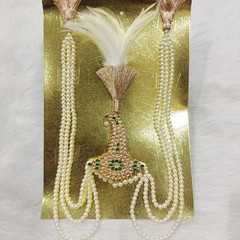 Kalgi, Indian Wedding Handmade Gold plated kundan safa kalangi with pearl string