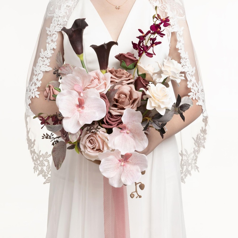 Ling’s moment Dusty Rose Wedding Bouquets for Bride, Pink Bridal Bouquets for…
