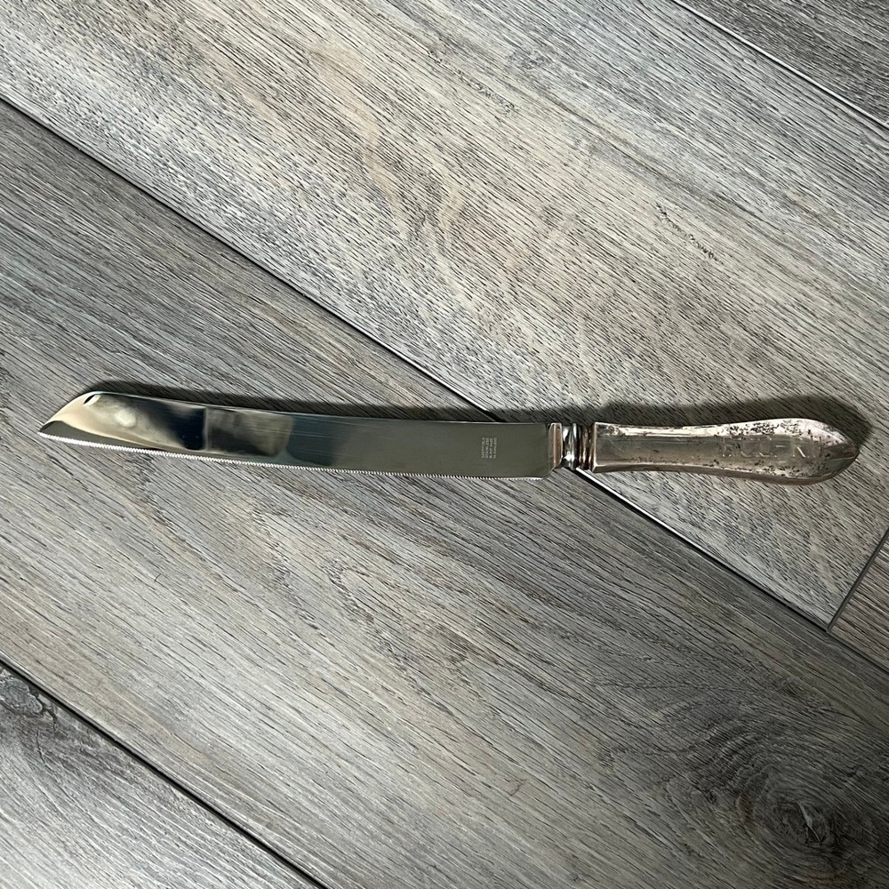 Vintage Sheffield Serrated Cake Knife Sterling Silver Handle Wedding Bread Knife
