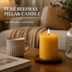 Mosroad Candles Pillar 3X4 Inch 4 Pack Non Toxic Bees Wax Candle For Home Decor