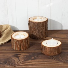 3 Round Assorted Wood Slice Tea Light Candle Holders Party Events Decorations