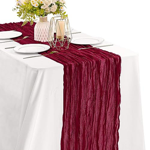0FT Cheesecloth Table Runner Boho Gauze Fabric Table Runner Rustic 1 Burgundy