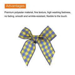 50Pcs Mini Gingham Ribbon Bow 1.5″ Checkered Fabric Satin Light Blue and Yellow