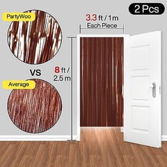 Foil Curtain 2 pcs, 3.3×6.6 ft Metallic Brown Tinsel Curtains, Brown-9012