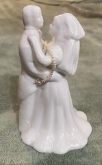 Custom Wedding Cake Topper Bride Groom Pink Roses Pearls White Gold Accents OOAK